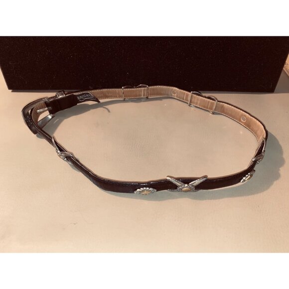Leather Belt Size 30 Brighton Black Western Gold Silver Accents Buckle Conchos main image 11